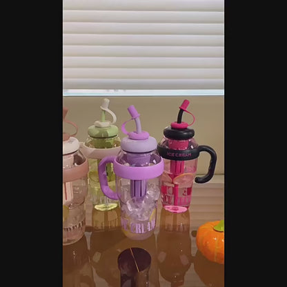 Water Bottle with Handle and Straw